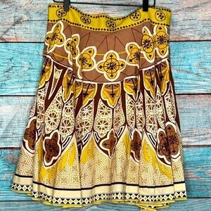 Anthropologie Blue Bird Skirt L Yellow Boho Sequins Medallion Abstract Artsy